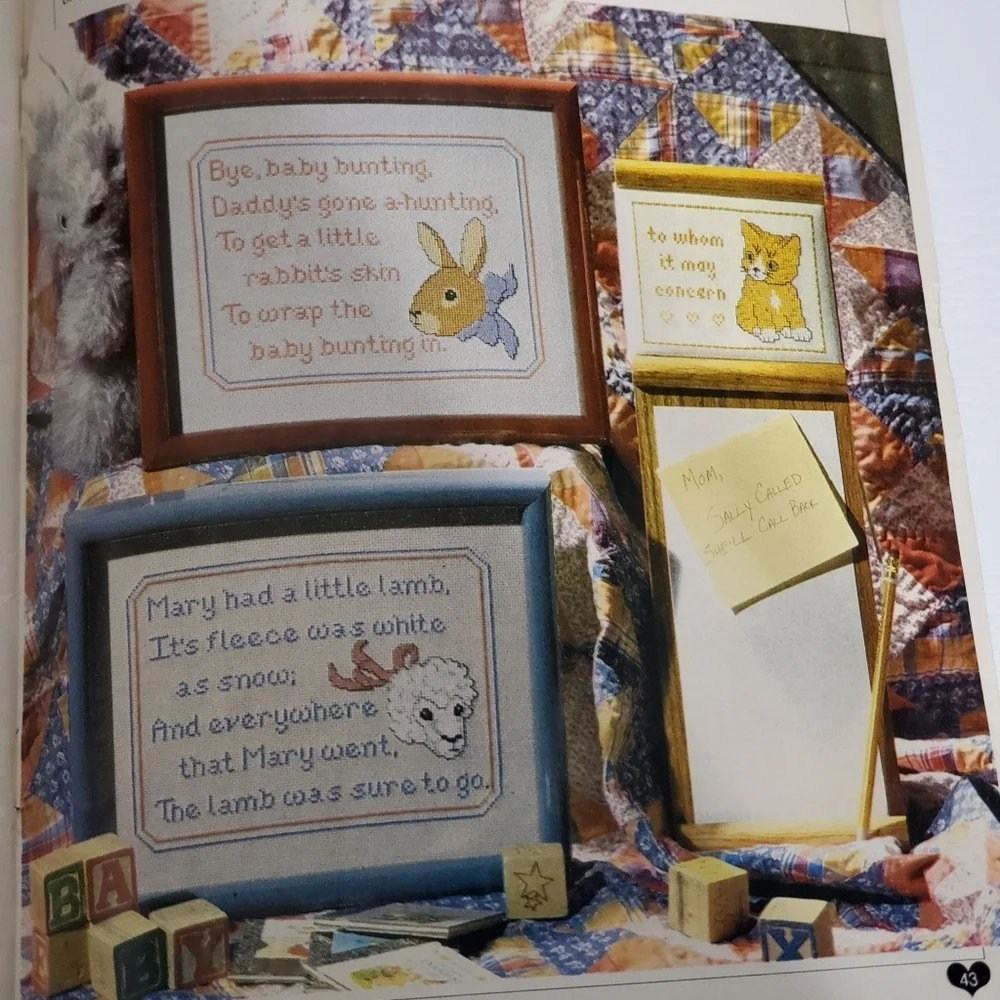Womens Circle Counted Cross Stitch April 1990 Chick Pattern Windmill Daffodils